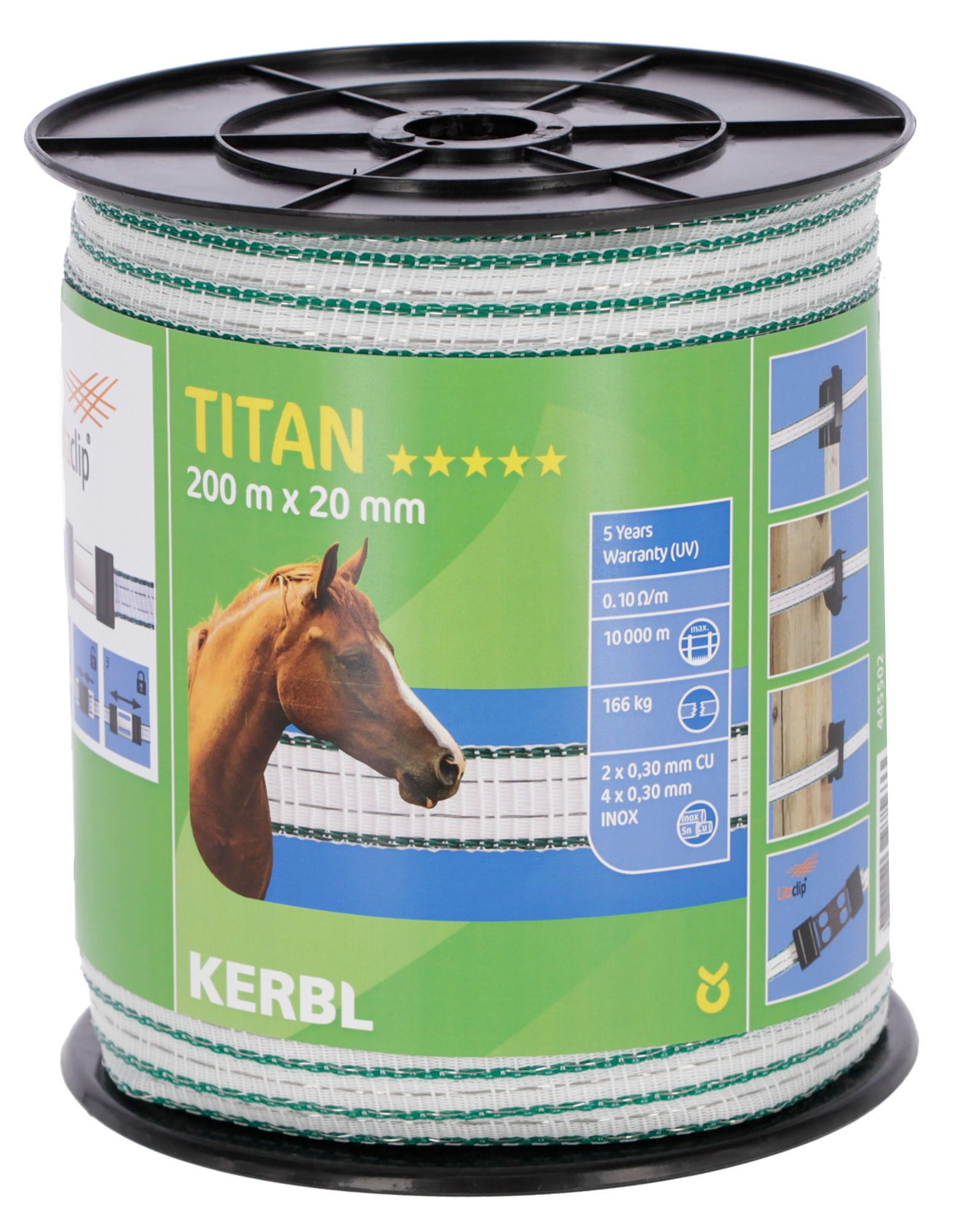 Taśma ogrodzeniowa TITAN, 200m x 12mm, biało-zielona, Kerbl - Cavalo